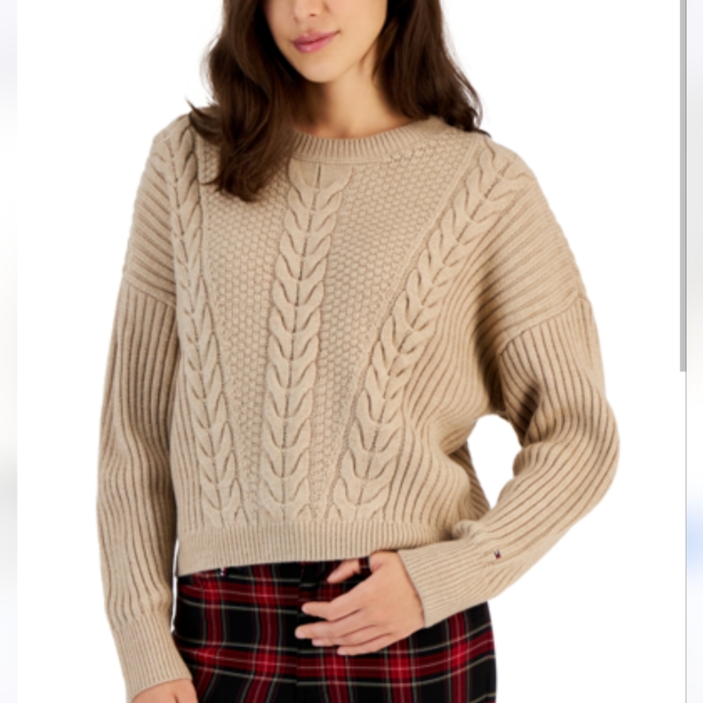 Tommy Hilfiger Drop Shoulder Cable Knit Sweater